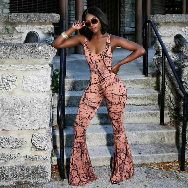

spaghetti strap backless print womens jumpsuits bodycon party casual flared wide leg long trouser summer outfits, Black;white