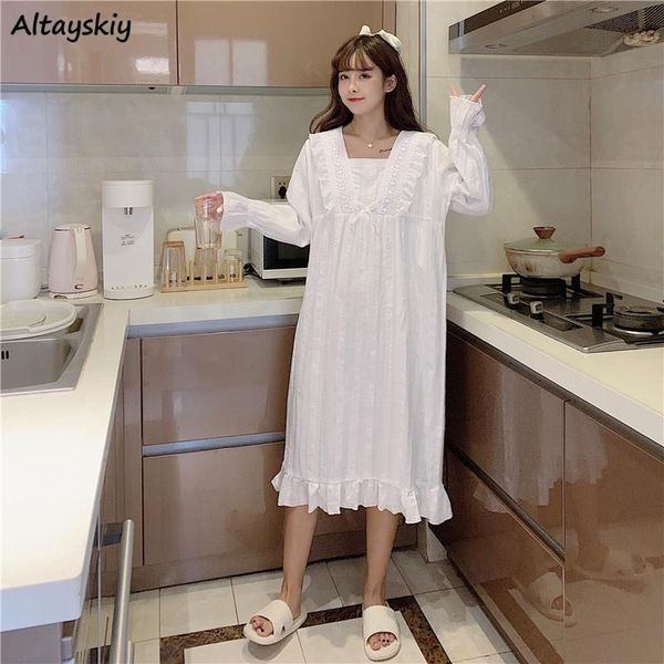 

women's sleepwear nightgowns women lovely white square collar spring elegant korean style female nightwear ly pure loungewear, Black;red