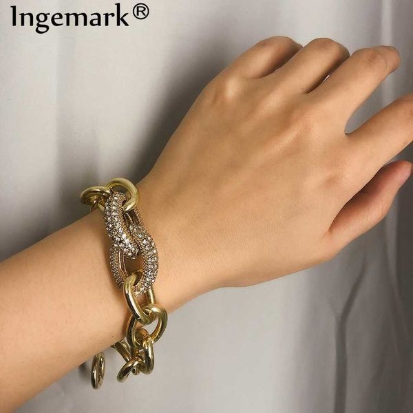 

ingemark punk crystal round bracelets bangles statement simple fashion alloy chunky thick chain bracelet couple jewelry 2019 q0719, Black