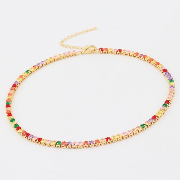 

chokers 2021 bohemia stylish delicate necklace rainbow tennis cz jewelry shiny cubic zirconia fashion women choker chain, Golden;silver