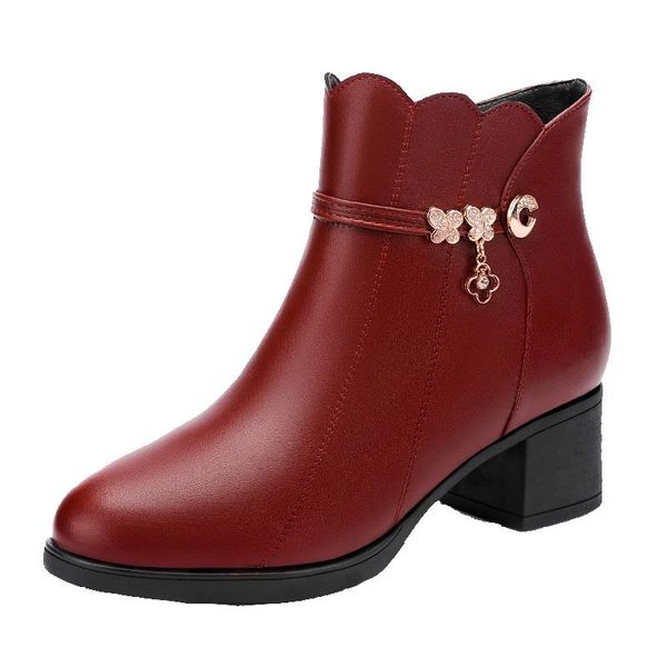 

boots rhinestone women snow winter shoes fashion plus size comfort non-slip genuine leather, Black