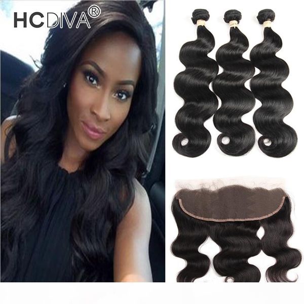 

brazilian virgin unprocessed body wave hair bundles with lace frontal 13*4 human hair weaving bundle 3 pcs with frontal good grade 8a, Black;brown