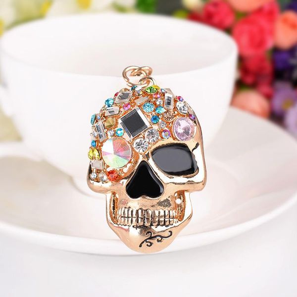 

keychains arrival creative crystal rhinestone skeleton exquisite key chain car keyrings fashion ring holder, Silver