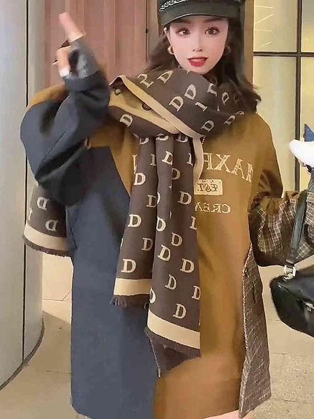 

the new design autumn and winter new large d letter double-sided warm thickened imitation cashmere scarf women's office air conditionin, Blue;gray