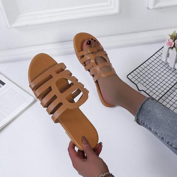

women slip on slippers ladies open toe pu leather shoes female summer light beach slipper woman casual comfort shoe 2021 hot, Black