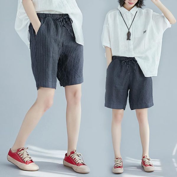 

women summer fashion japan style elastic waist stripe vintage 105kg oversized shorts office lady casual loose harajuku shorts, White;black