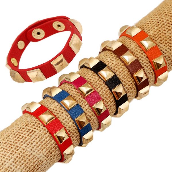 

bangles bracelet popular jewelry personalized color a row of gold rivets leather simple student, Black