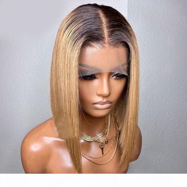 

1b 27 short bob 13*6 lace front human hair wigs 180% brazilian lace frontal wig for woman pre plucked ombre human hair wigs, Black;brown