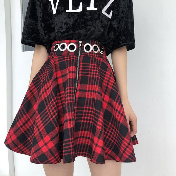 

skirts plus size women skirt zipper waist hollow out plaid fashion casual a-line mini female, Black