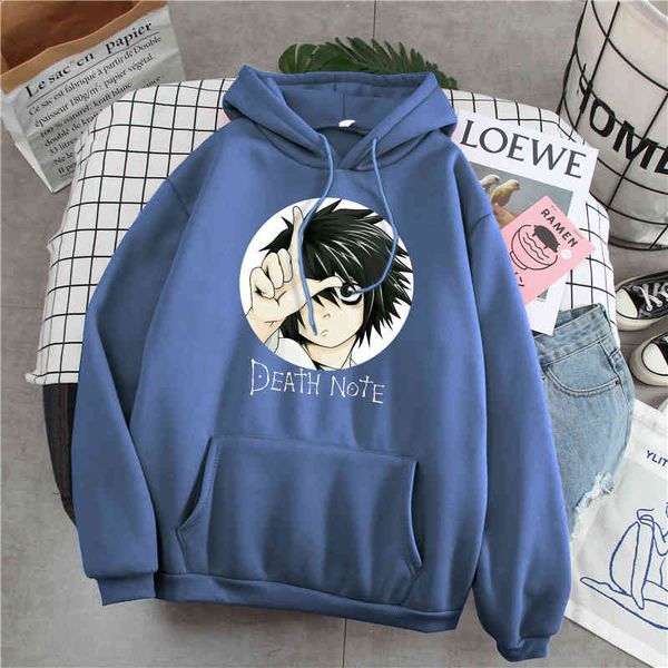 

cartoon printed hoodie men's death note animation sweatshirt harajuku new wool winter casual hoodie men's hip hop hoodie, Black