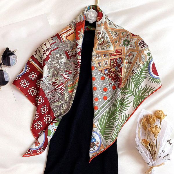 

scarves arrival twill silk scarf women neck headband fashion 2021 bandana foulard femme hijab pashmina poncho shawls, Blue;gray