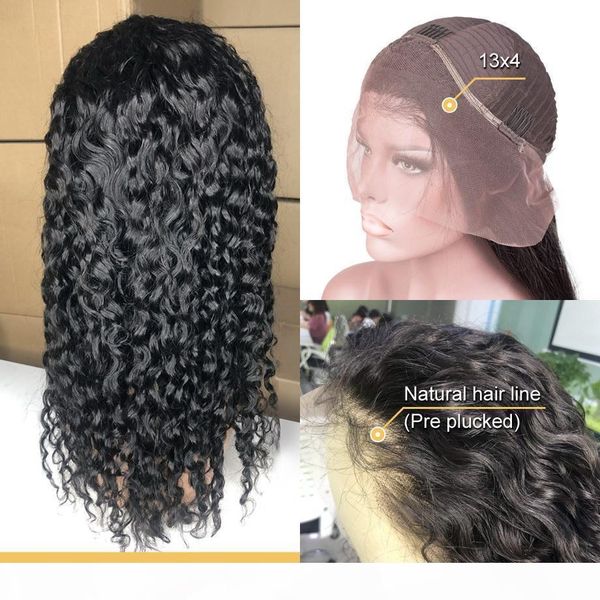 

body wave glueless full lace human hair wigs 250 density transparent 30 inch lace wig with baby hair fake scalp121, Black