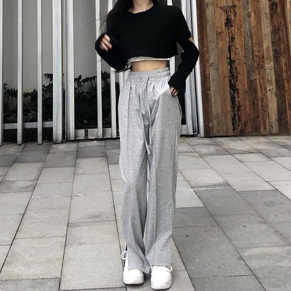 

women's t-shirt t-shirts long sleeve women patchwork leisure crop harajuku o-neck irregular fake two piece students, White