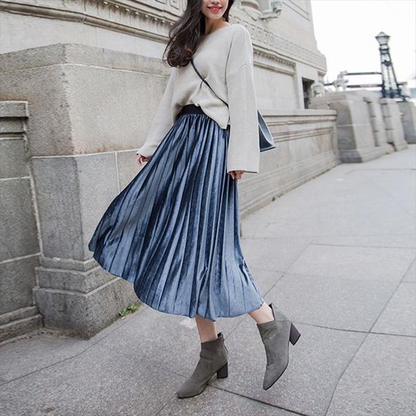 

vintage autumn winter velvet high women skirt waisted elegant skinny black pleated skirts female maxi womens