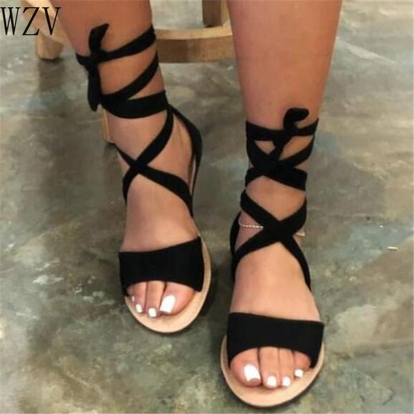 

summer women rope lace-up sandals fashion shoes woman flat sandals gladiator beach chaussures femme sandalias h654, Black