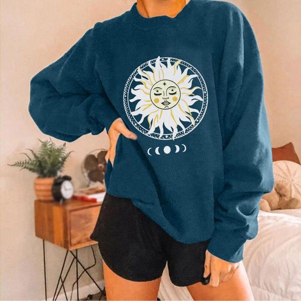 

women's hoodies & sweatshirts sun printing oversized o-neck hoodie women casual loose pullover gray plus size sweatshirt sudaderas par, Black