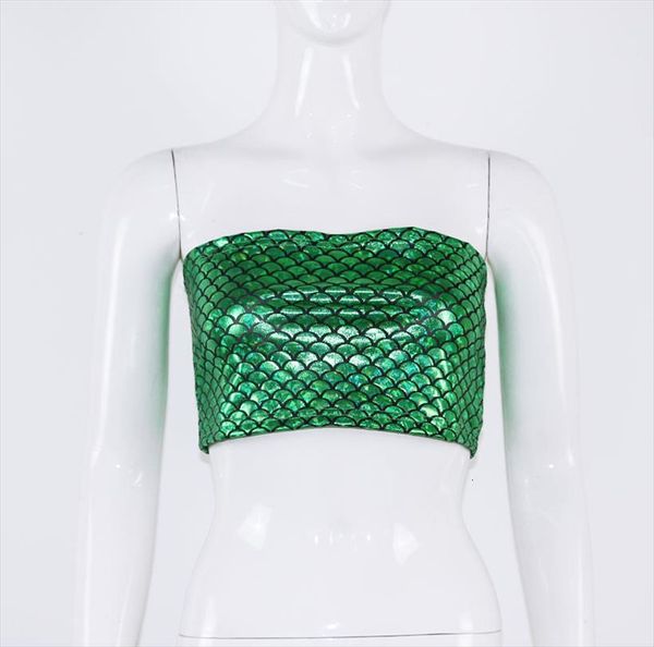 

summer crop womens camis green strapless cropped fashion stretch bandeau tank party mermaid skin print bra, White