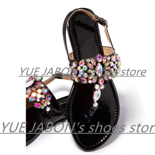 

sandals summer lady casual beach crystal flat woman 2021 female buckle strap clip-toe shoes zapatos sandalia, Black