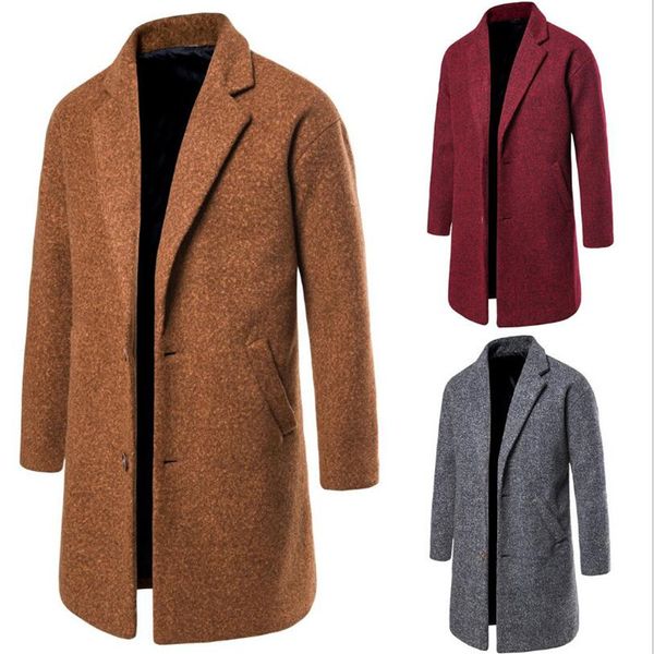 

2021 winter new fashion men's korean version of self-cultivation medium-length windbreaker man's woolen overcoat vbco, Black