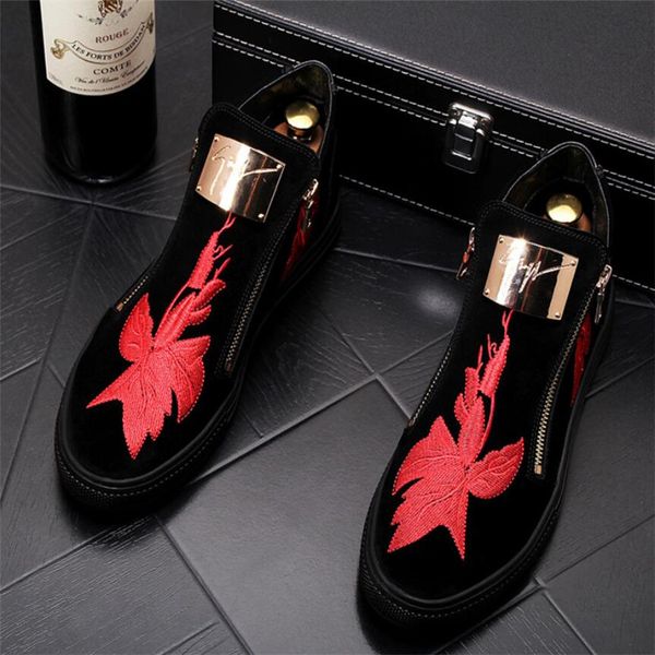 

2021 men fashion embroidery casual ankle boots spring autumn metal decoration double zipper luxury designer sneakers male shoes, Black