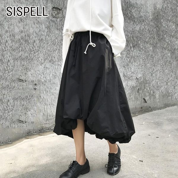 

skirts sispell 2021 autumn ruffles for women drawsting asymmetric hem loose oversize casual elastic high waist female, Black