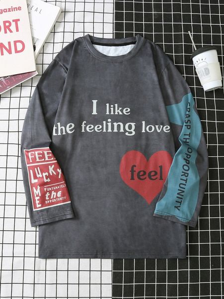 

men slogan graphic and heart print tee b6by#, White;black