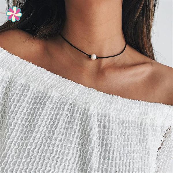 

chokers imitation-pearls necklace jewelry women's rope chain short collar pendant w118, Golden;silver