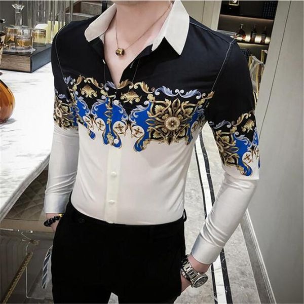 

men's casual shirts spring luxury baroque shirt men camisas para homem dress mens 2021 autumn luxe fancy club, White;black