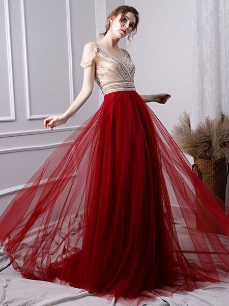 

2021 off shoulder beading a-line evening es new arrival formal prom gowns real picture robe de soiree r3wh, Black;red