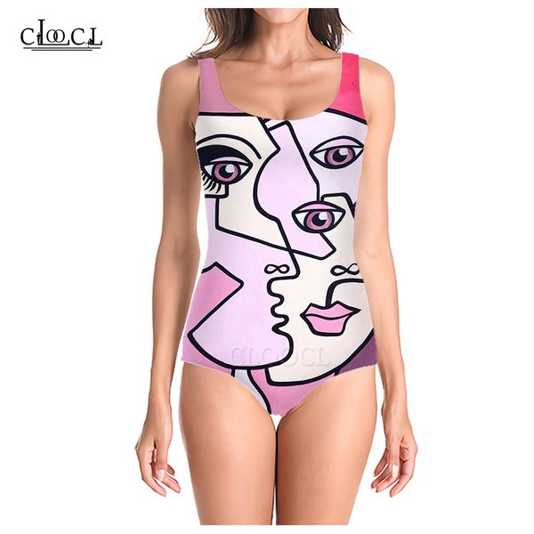 

cloocl 2021 summer geometric pattern swimsuit 3d print sleeveless women fashion casual beach one piece swimwear, White;black
