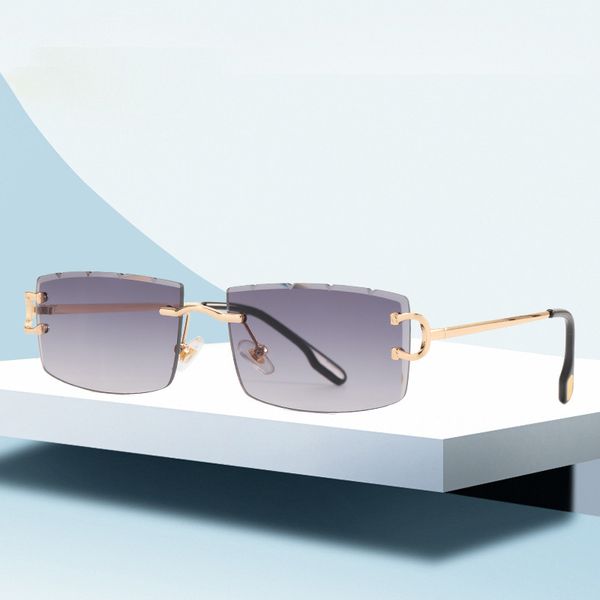 

sunglasses 2021 polygon frameless cutting edge fashion sunglasses net red same personalized curved leg womens face is small, White;black