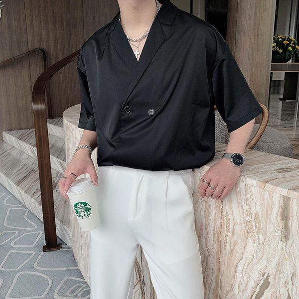 

men's casual shirts 2021 summer high-class design suit collar short sleeve shirt fashion camisa masculina streetwear white/black color