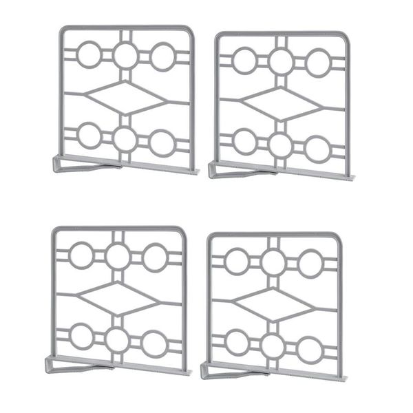 

4 pack plastic shelf dividers,wood closets organizer for cupboard,bookcase,wardrobe separators for wood shelf(gray)