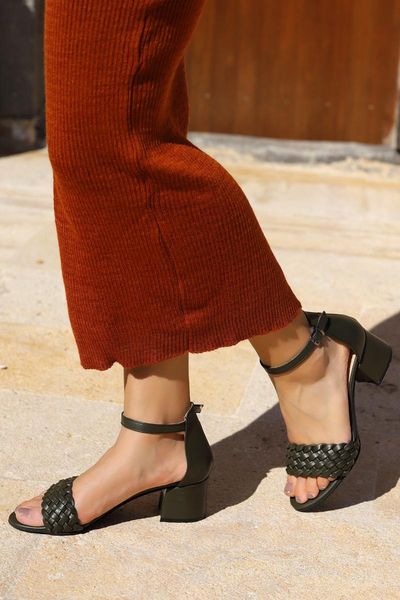 

sandals women's khaki skin braided heel shoes 2013-07, Black