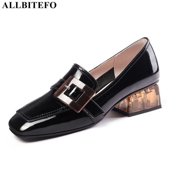 

dress shoes allbitefo natural genuine leather women heels square toe spring fashion high heel stiletto girls kitten, Black
