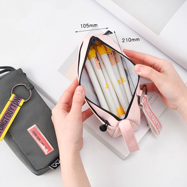 

creatieve canvas pen zak dubbele rits grote etui doos make-up borstel organizer pouch briefpapier leveringen student gift