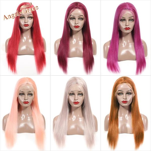 

lace wigs 13x6 colorful front wig brazilian human hair remy pre-plucked pink red blue green ginger orange frontal, Black;brown