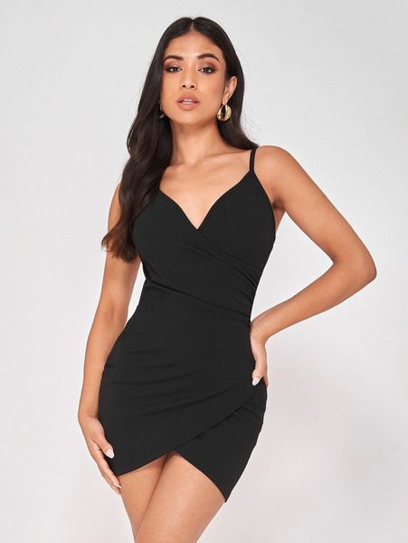

petite tulip hem ruched side bodycon dress b1x6#, Black;gray