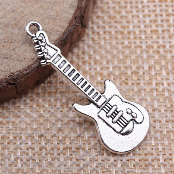 

wysiwyg 10pcs charms electic guitar 35x12mm antique making pendant fit vintage tibetan silver color diy handmade jewelry, Bronze;silver