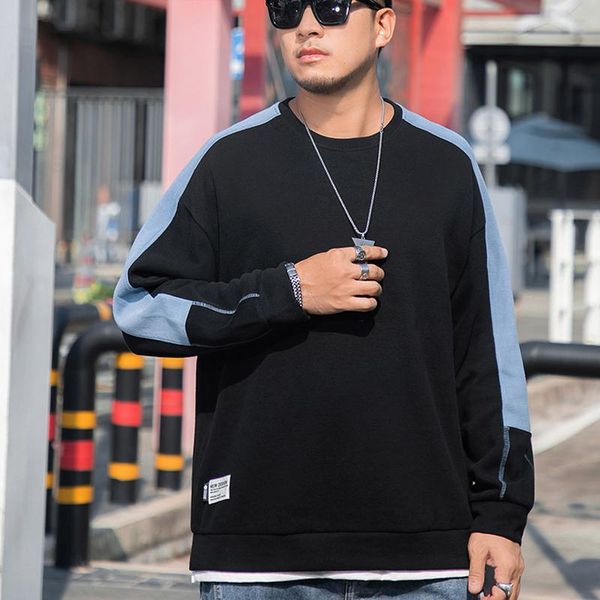 

men's hoodies & sweatshirts loose plus size fake two-piece round neck stitching pullover sweater trend, Black
