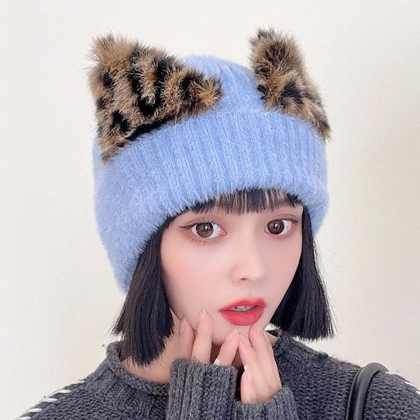 

wide brim hats ball cap pom poms autumn winter warm hat for women knitted girl beanies thick female girls pompom, Blue;gray
