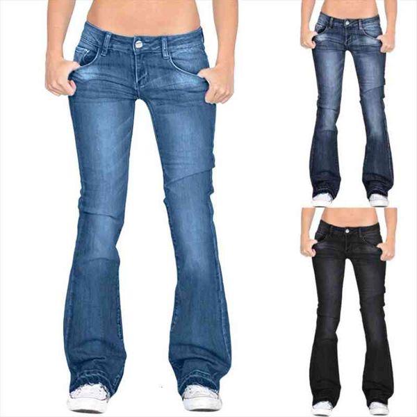 

autumn flared casual vintage skinny women jean low rise bell bottom mom korean slim denim y2k pants t1g, Blue