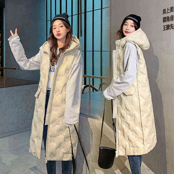 

autumn and winter 2021 large down cotton waistcoat women's middle long korean slim fit regular vest trend, Black;white
