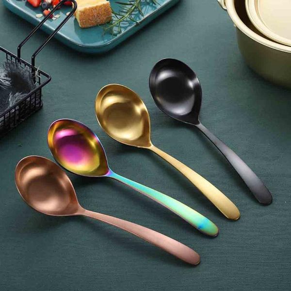 

spoons rainbow stainless steel soup spoon mixing drinking kitchen tools metal big dessert
