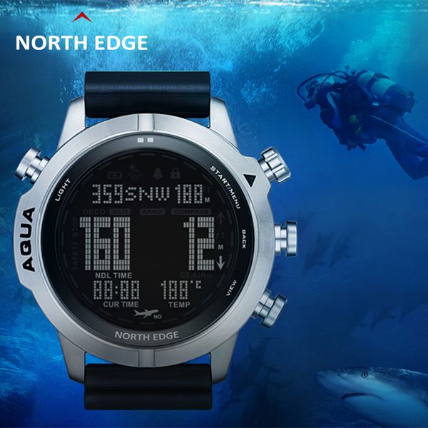 

north edge dive watch men 100m fitness watches compass altitude air pressure aqua 1.46 inches satch countdown electronic watch, Slivery;brown