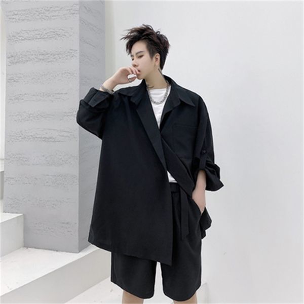 

spring 2021 new korean men's loose-fitting, laid-back, long-sleeved shirts, hairdressers, trendy shorts suits for young men n1u1, White;black