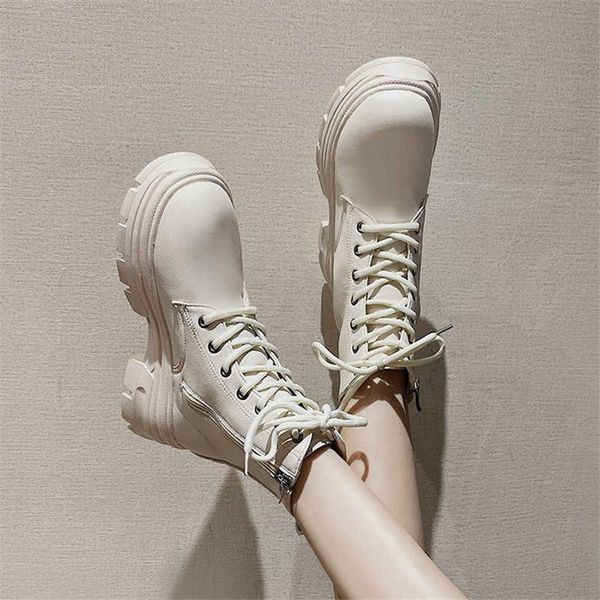 

cootelili women ankle boots winter round toe 5.5cm heel zip and lace up platform 2020 fashion shoes for woman non-slip y0910, Black