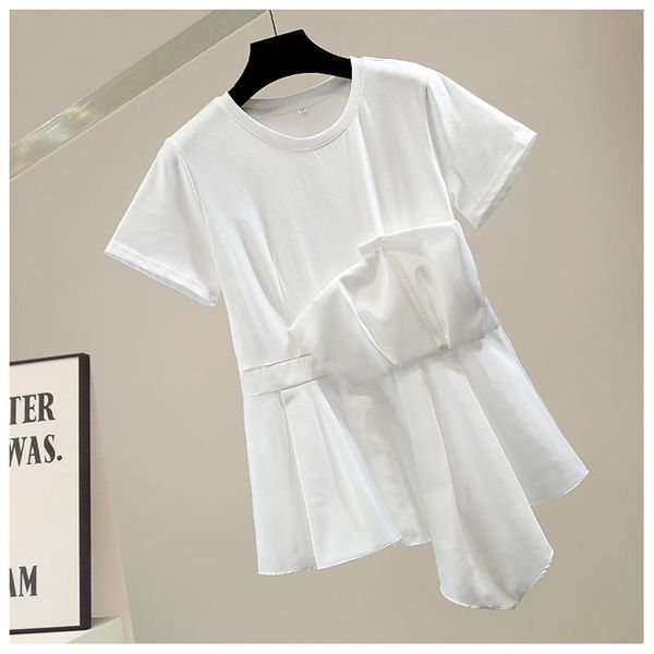

women's t-shirt korean style irregular pleated stitching short sleeve black white women all-matching summer top