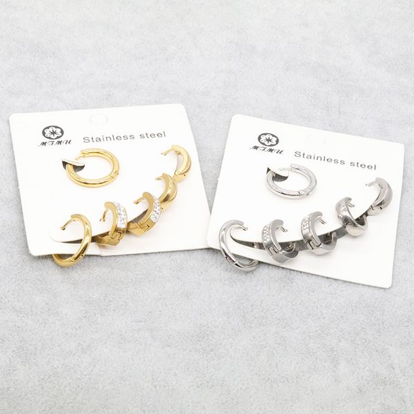 

mi mu factory direct stainless steel earrings three pairs set n ear ring anti-allergy anti-fading titanium steel ear studdio chan contact, Silver