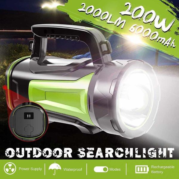 

portable lanterns 2000lm usb charging led work light torch 6000mah battery spotlight hand lamp camping lantern searchlight for fishing hunti